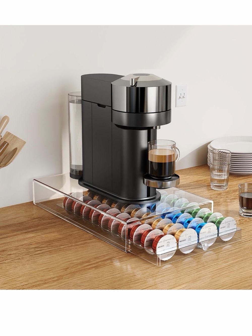 Nespresso Vertuo Coffee Pods Acrylic Holder Drawer Organizer 40 Pods Upgrade - Picture 2 of 7